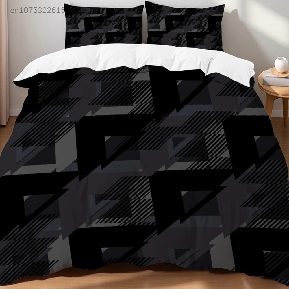 Bold Black Gold Geometric Duvet Cover Set Wrinkle-Free Fade-Resistant Stylish Striped Pattern Bedding Set For Home Bedroom
