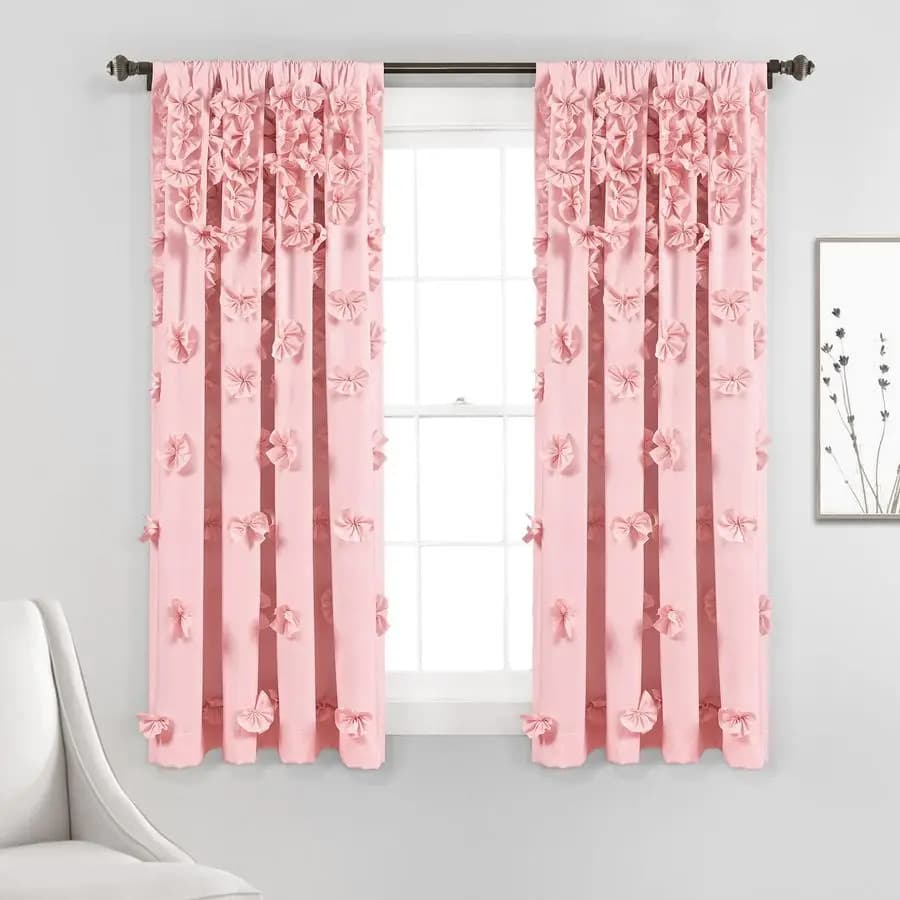 Light Riley Filtrant Tent, Single 137 cm L x 160 cm L, Pink Curtains Bedrooms with Decorative Bow, Coquette Curtains
