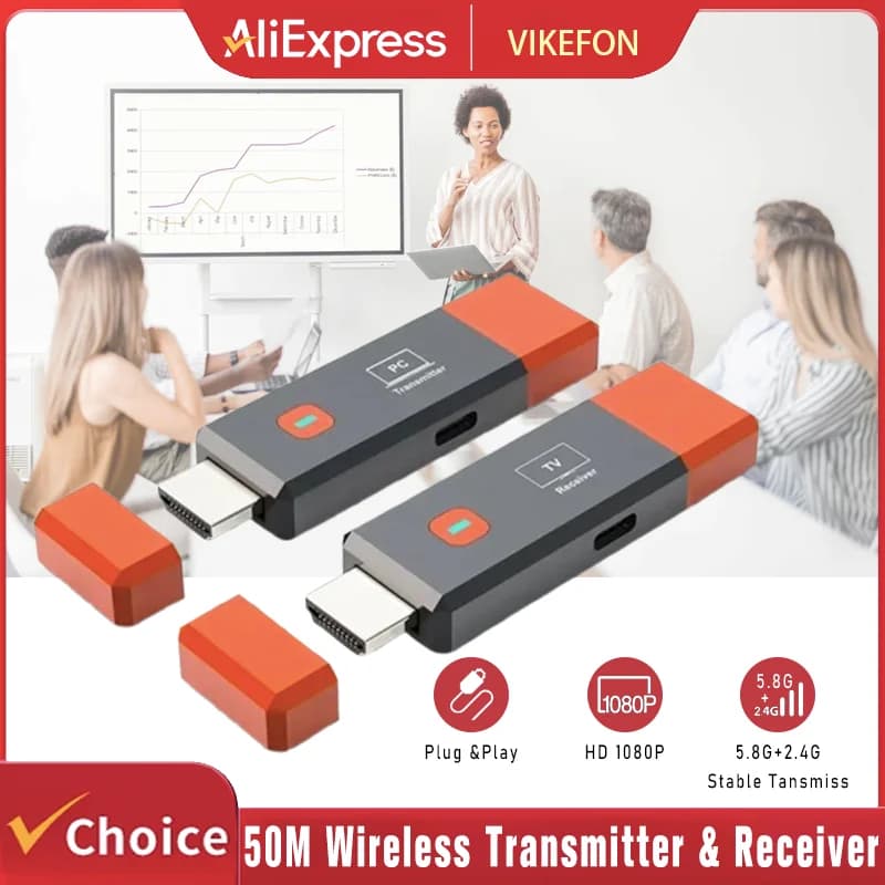 Ricevitore trasmettitore video con trasmissione wireless da 50 m Cavo adattatore display extender compatibile HDMI Specchio schermo per fotocamera