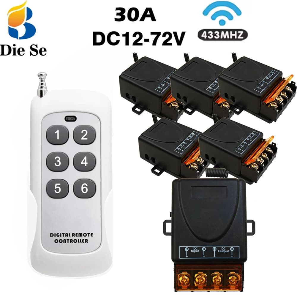 Interruttore wireless con telecomando universale 433 Mhz DC 12V 24V 72V 30A 500 M relè remoto on off per uso per elettrodomestici intelligenti/Luce