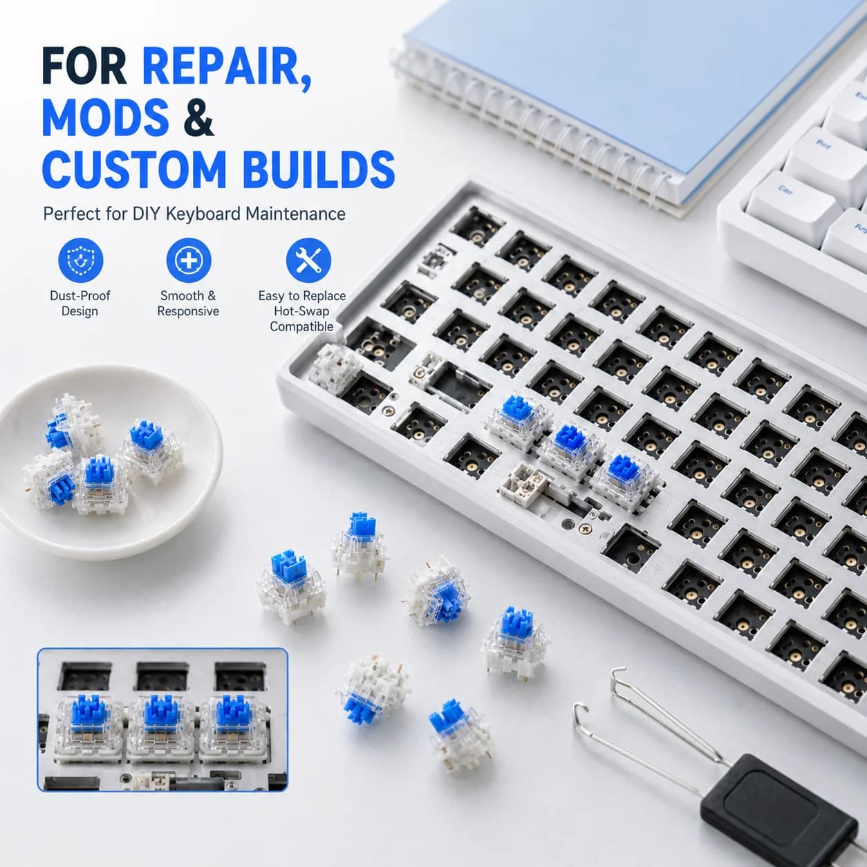 3 Pin Keyboard Switch 30/50/100Pcs Tactile Plastic Clicker Key Replacement Parts for Mechanical Keyboard Repair Accessory Kit