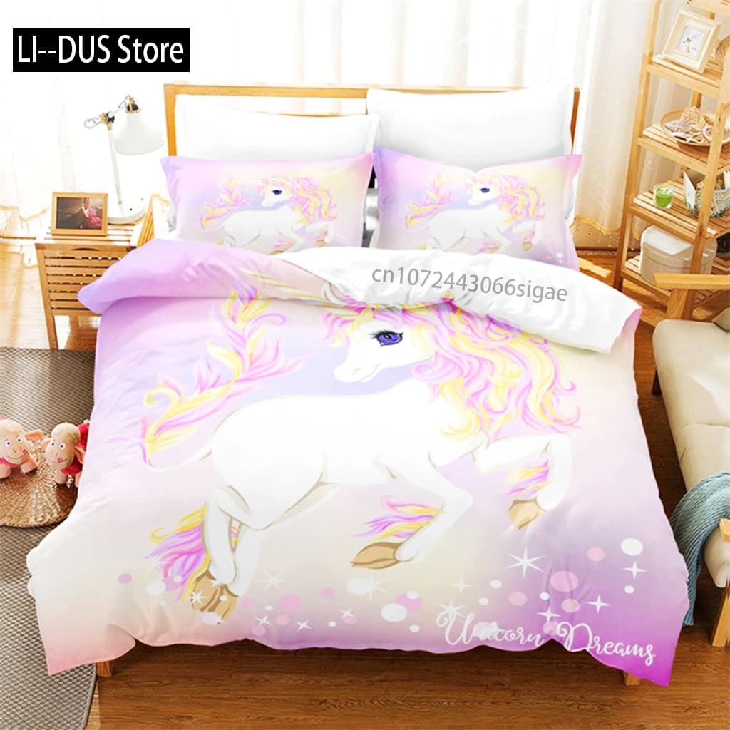 Set biancheria da letto unicorno Set copripiumino Biancheria da letto 3D Stampa digitale Set biancheria da letto queen size Design alla moda