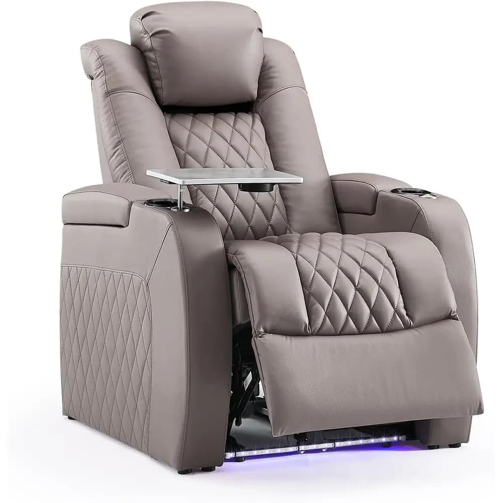 Home Theater Seating Top Grain Leather Recliner Chair Power rest and Recline Movie Seats Gaming Soa with Tray Table Type-C USB C