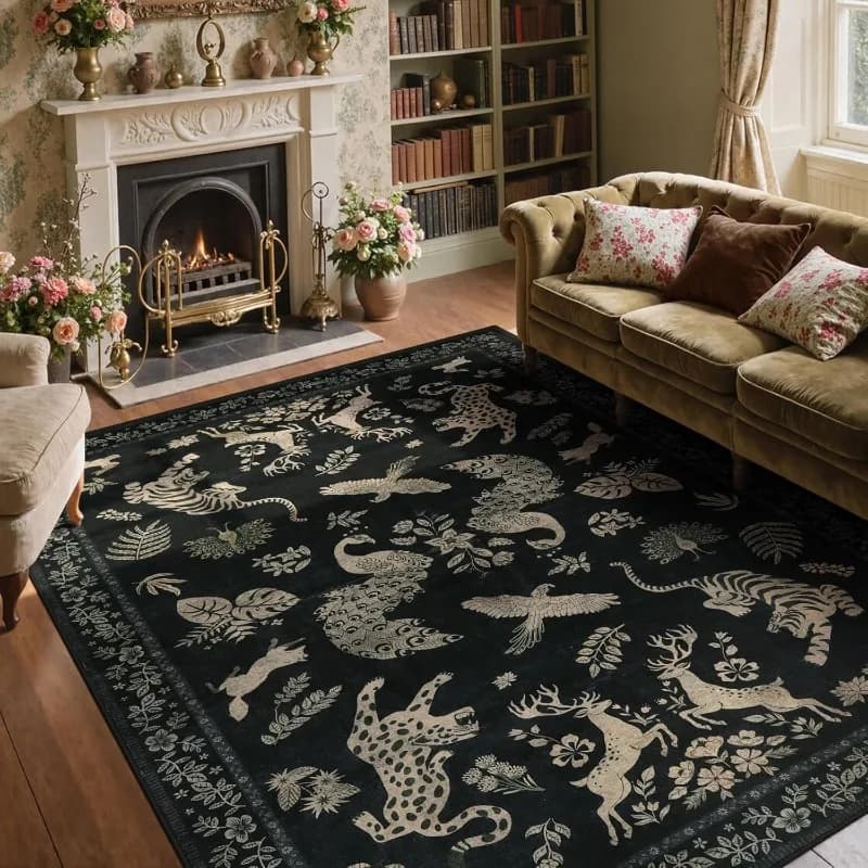 Animal Floral Living Room Carpet Machine Washable Non-slip Soft Bedroom Rug Nordic Style Home Decor Coffee Table Sofa Floor Mat