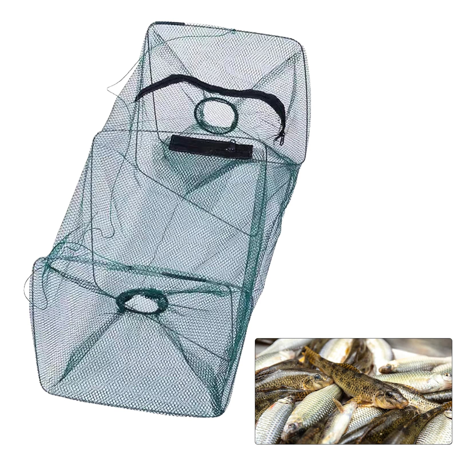 Trappola per gamberetti pieghevole con due ingressi, materiale resistente per reti da pesca, per gamberetti, granchi e pesci
