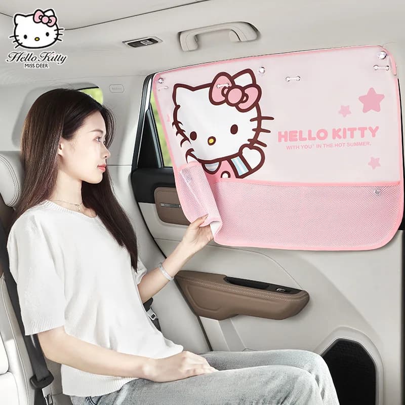 Hello Kitty Parasole per auto Finestra Isolamento Stoccaggio Protezione solare Tenda per la privacy Sanrio Cartoon Animazione Decorazione per auto Regalo