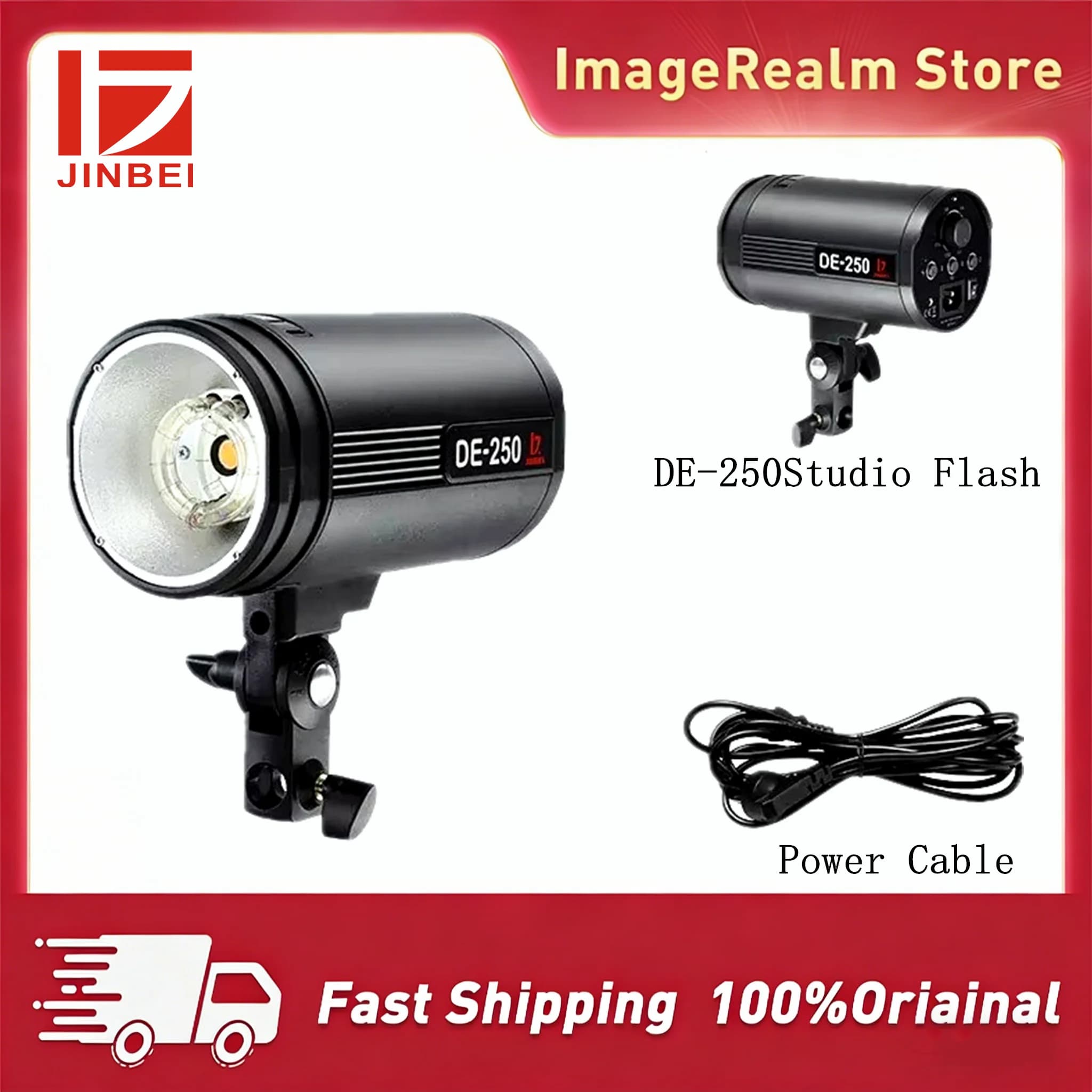 Flash da Studio JINBEI DE250 250Ws con Lampada Modellante LED 5W, Luce Fotografica Wireless Stroboscopica