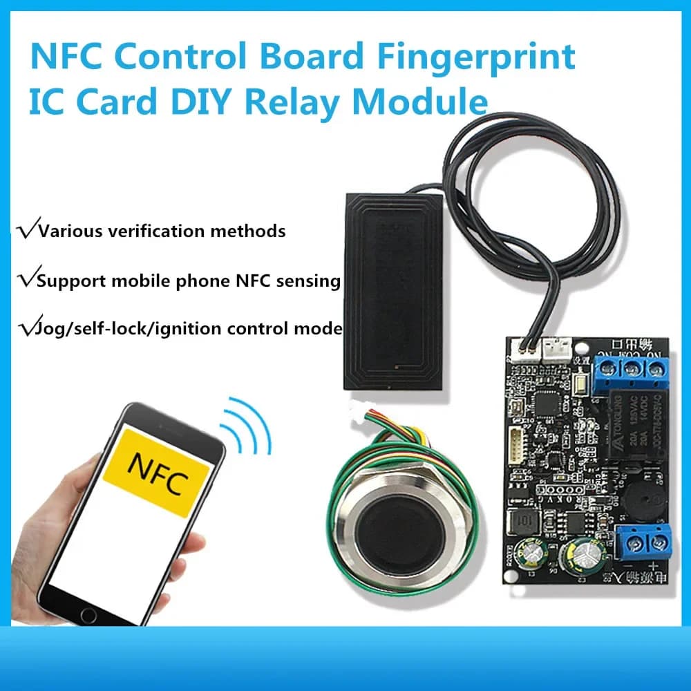 DC12-24V Mobile Phone NFC Control Board Fingerprint IC Card DIY Relay Module 13.56MHz Access Proximity Controller