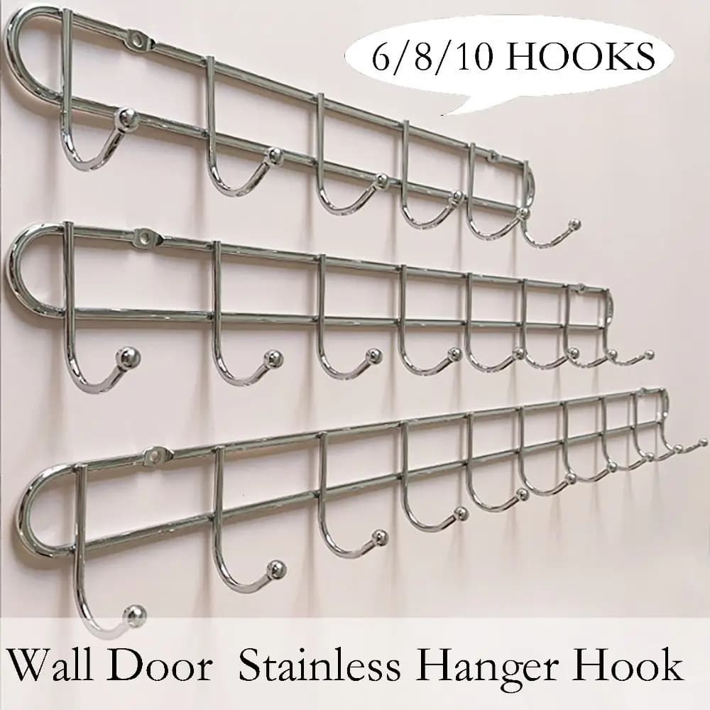 Durable 6/8/10 Hooks Wall Hooks Wall Hooks Wall Hangers Hooks Kitchen Hangers Stainless Steel for Home Kitchen