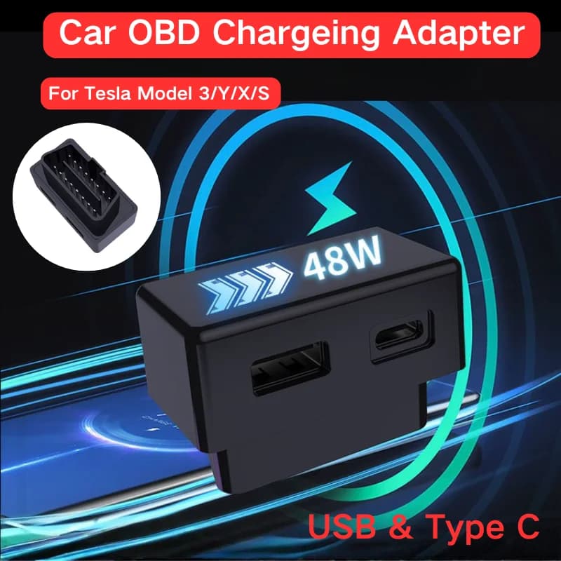 Premium Car Charger Hub for Tesla Model 3/Y/X/S USB & Type C Dual OBD2 Splitter Charger Double Adapters Car & Phone Accessories