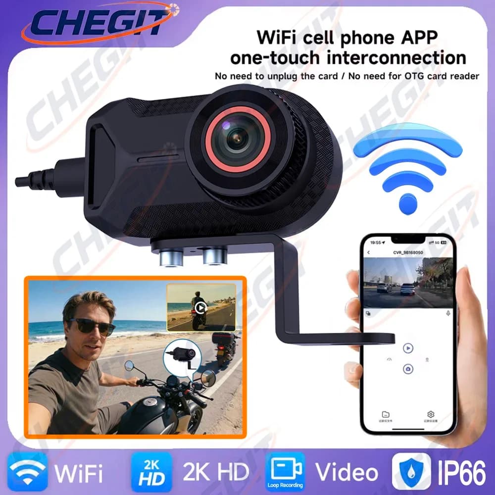Nuovo 2K HD Moto DVR WiFi APP Impermeabile IP66 Registrazione in loop Telecamera grandangolare da 170 gradi Dash Cam Videoregistratore HD