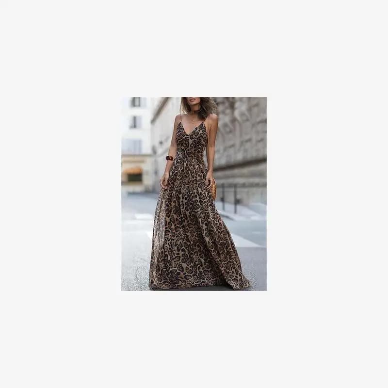 Elegant Leopard Print V-Neck Strap Dress Long Women's Fashion Summer New Arrival Maxi Dress Elegant Chic Trendy