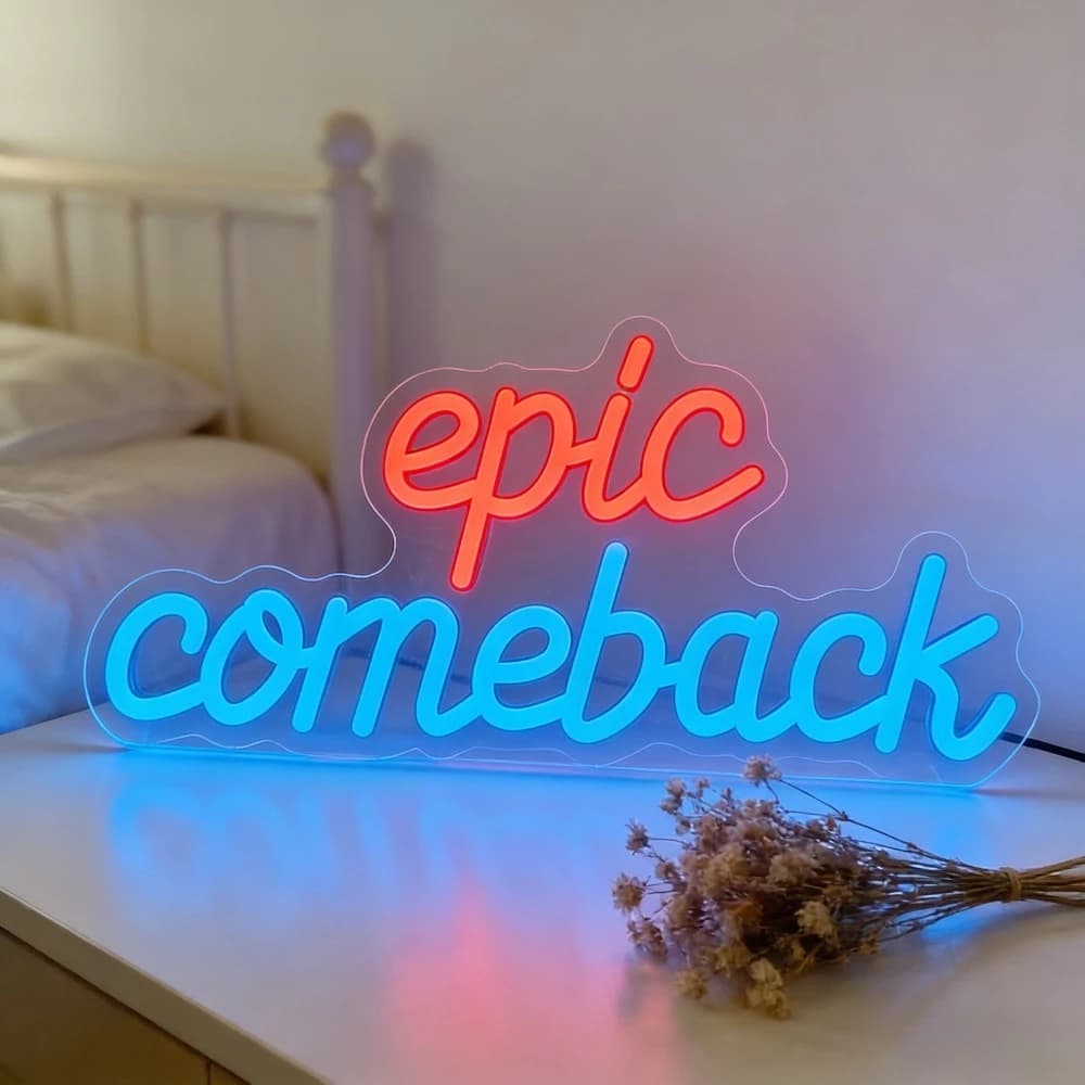 Insegna al Neon LED Dimmerabile 'Epic Comeback' per Camera da Letto, Sala Giochi, Bar Sportivo, Decorazione Murale, Lampada Artistica Ispirazionale Alimentata USB
