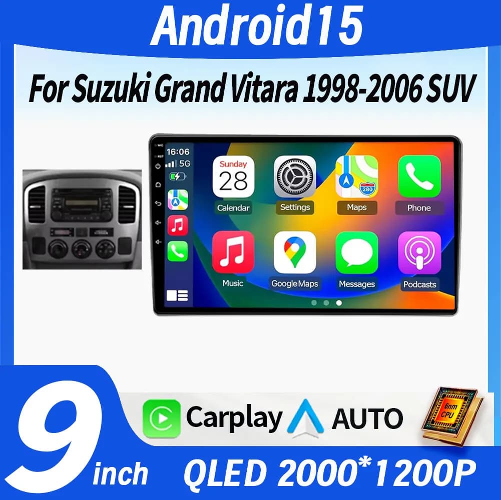 Android 15 Car Radio For Suzuki Grand Vitara XL-7 1998 - 2005 Multimedia Video Player GPS Navigation Carplay QLED Touch Stereo 2