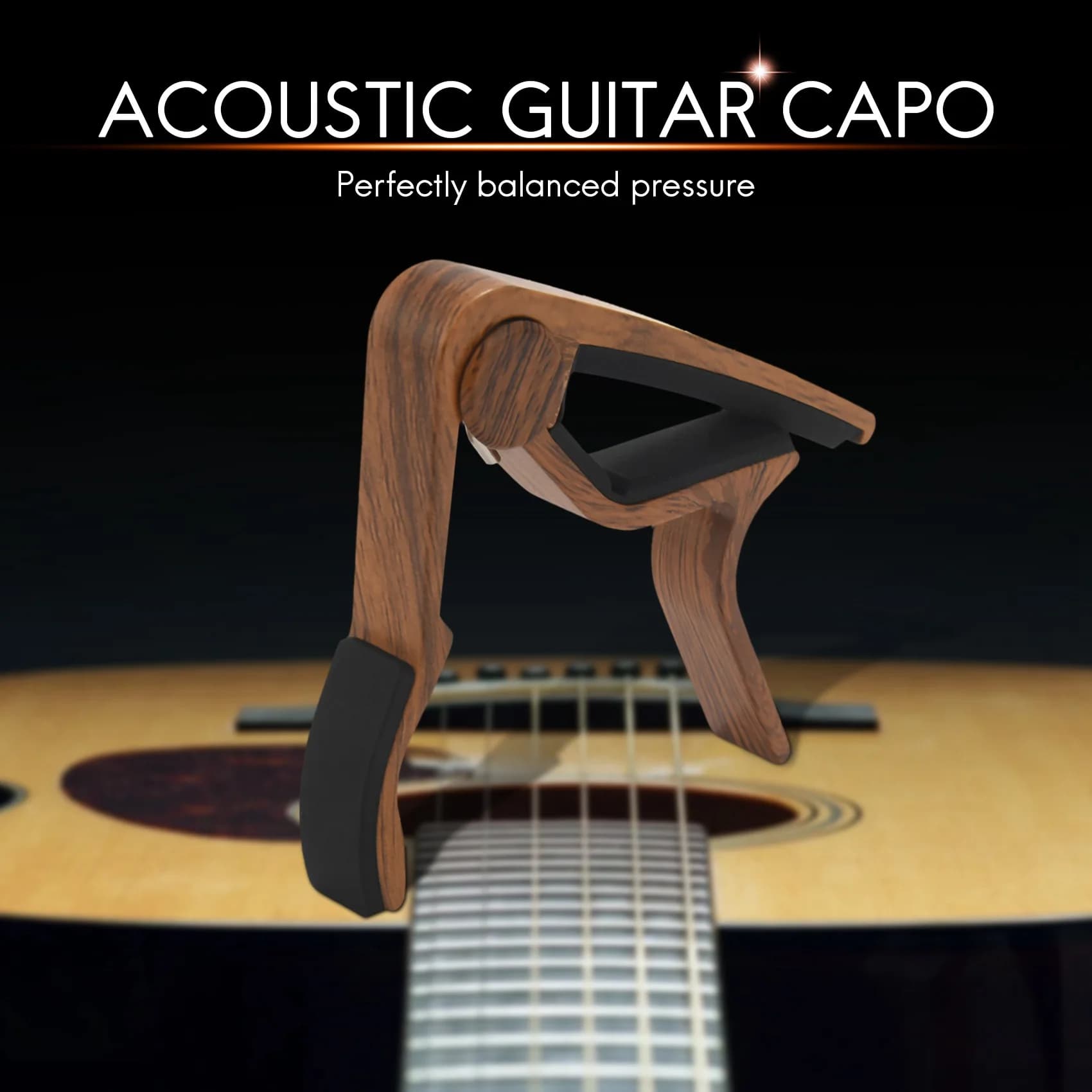 【SPECIALE】Capotasto per chitarra in VERO LEGNO CON PENECHI (2) INCLUSI, set per chitarra acustica ed elettrica, cambio rapido per trasposizione facile