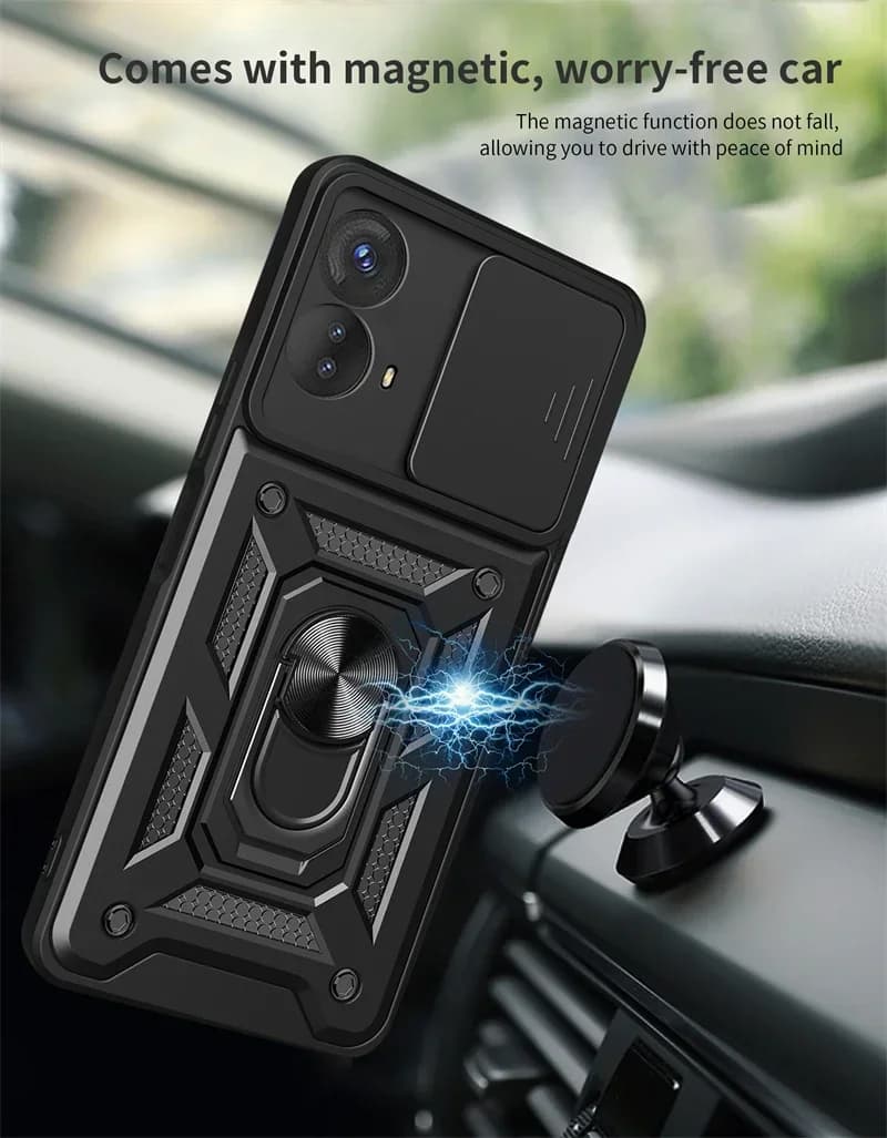 For Motorola Moto G53 G51 G52 G54 G55 G56 5G Cases Slide Camera Lens Protect Armor Phone Case Ring Holder Stand Back Cover