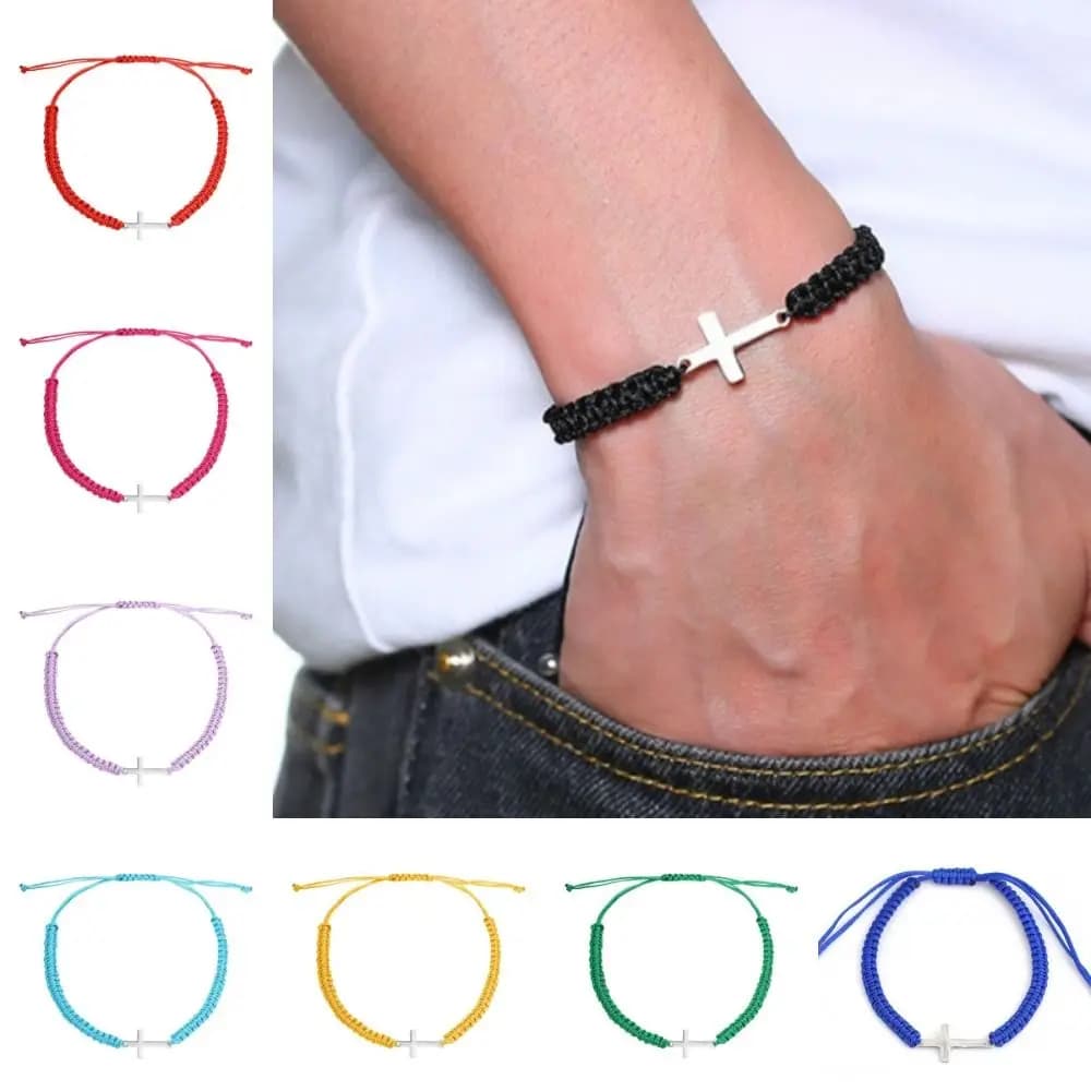 Braccialetto Creativo a Croce con Cordino Colorato Regolabile, Charm in Acciaio Inossidabile, Versatile per Coppie