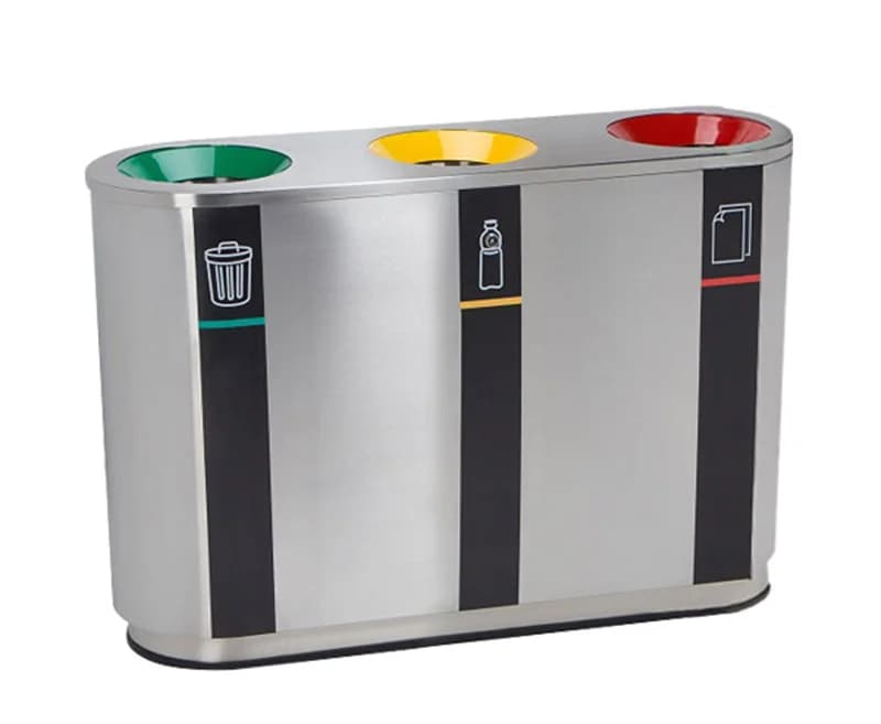 Cestino per Rifiuti Multi-scomparto in Acciaio Inox per Esterni, Bidone Pubblico per Riciclaggio, Contenitore per Rifiuti Commerciale in Acciaio Inox