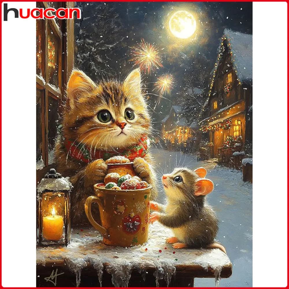 Huacan 5D DIY Diamond Painting Cat Hamster Diamond Mosaic Animal Landscape Complete Kit Picture Of Rhinestones