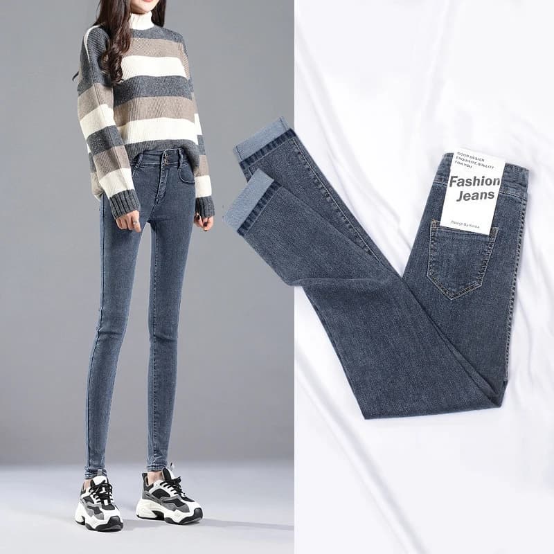High Waist Stretchy Women's Jeans Spring 2026 New Style Korean Version Outerwear Slimming Nine-Piece Pencil Skinny Pants
