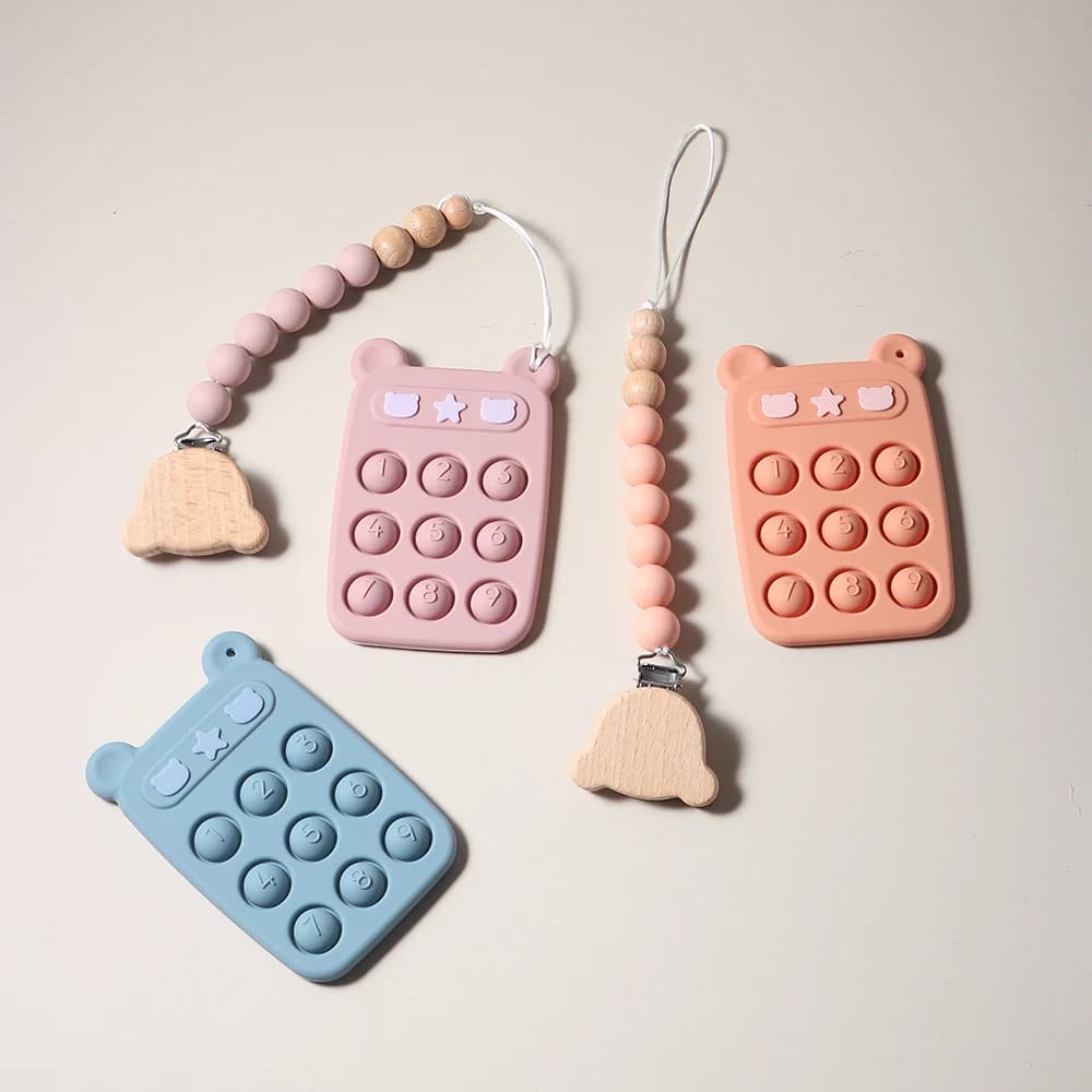 2025 nuovo bambino orso in silicone mobile massaggiagengive giocattolo BPA gratuito infantile giocattoli da masticare sollievo denti gomma set porta ciuccio