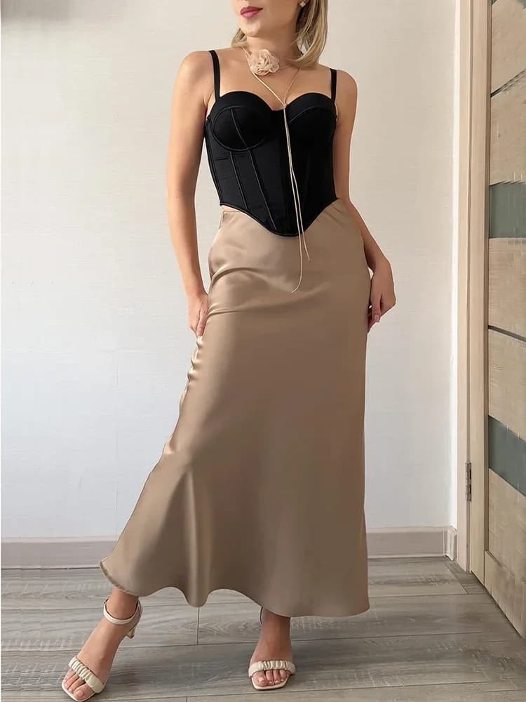 Korean Fashion Elastic High Waist Skirts for Women Acetic Satin Fishtail Skirt Woman Spring/summer 2026 New Slim Long Dresses