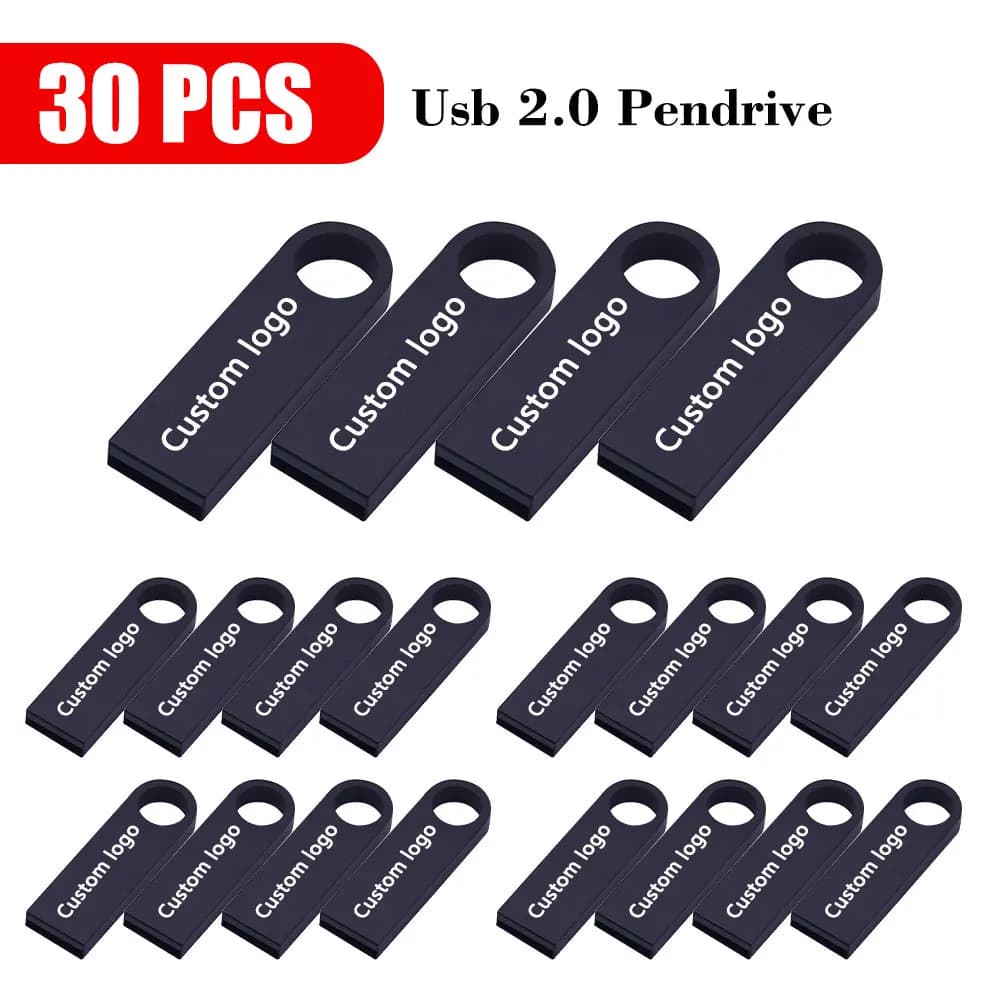 30Pcslot LOGO personalizzato gratuito USB Pendrive 1GB 2GB 4GB 8GB 16GB Musica Flash Pen Drive 32GB Memory Stick Regalo aziendale