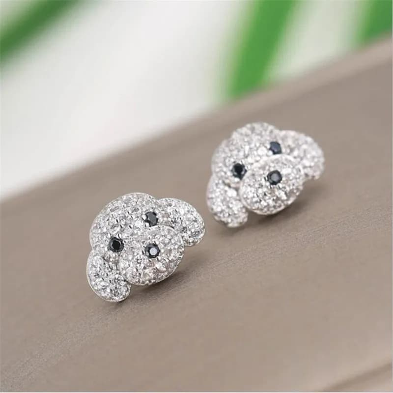 Vendita calda nuovi orecchini di zirconi cubici del cane barboncino del fumetto per il regalo dei gioielli in argento sterling della ragazza delle donne
