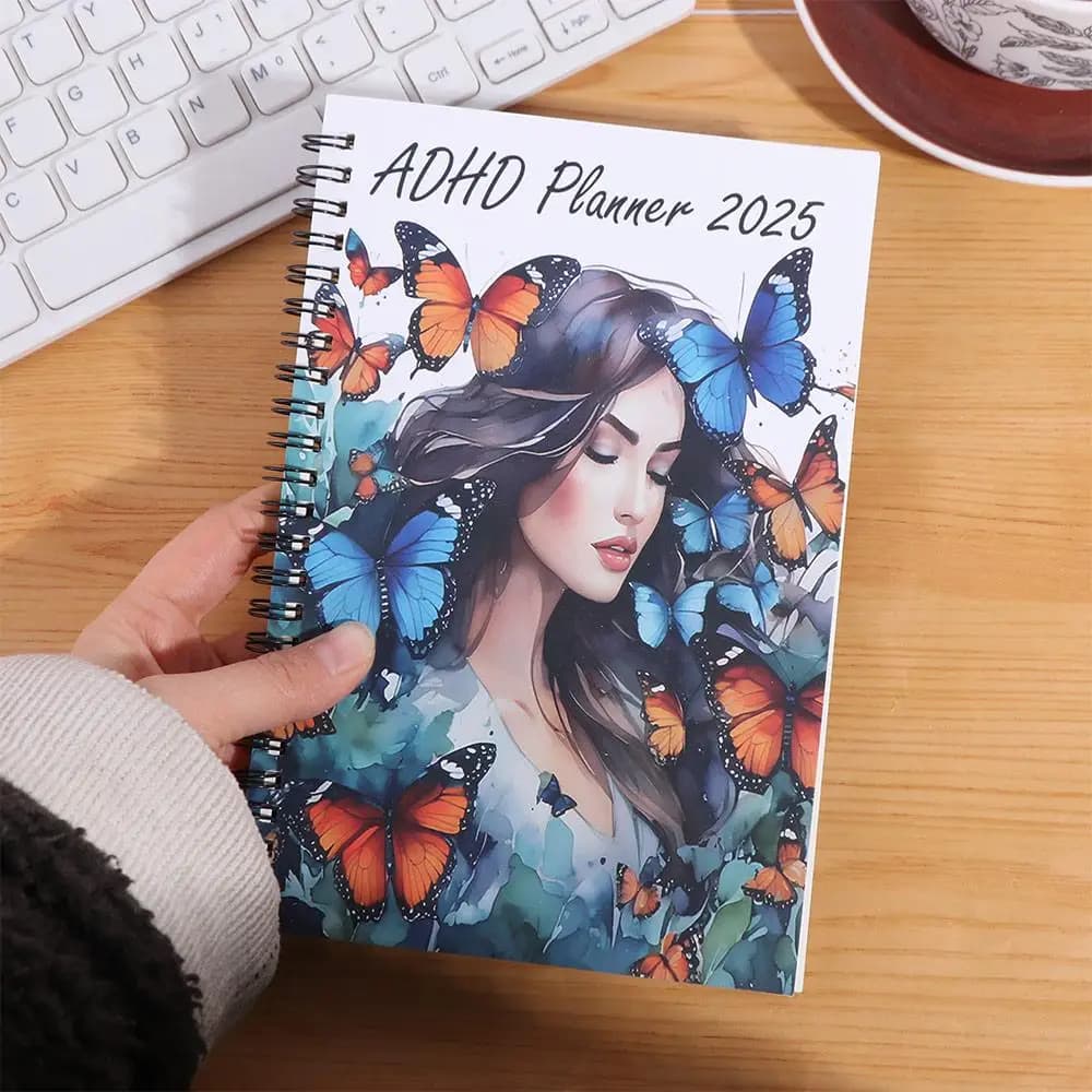 Agenda Portatile 2025 per ADHD, Pianificatore Giornaliero, Settimanale e Mensile, Taccuino con Copertina Rigida per Lavoro e Studio