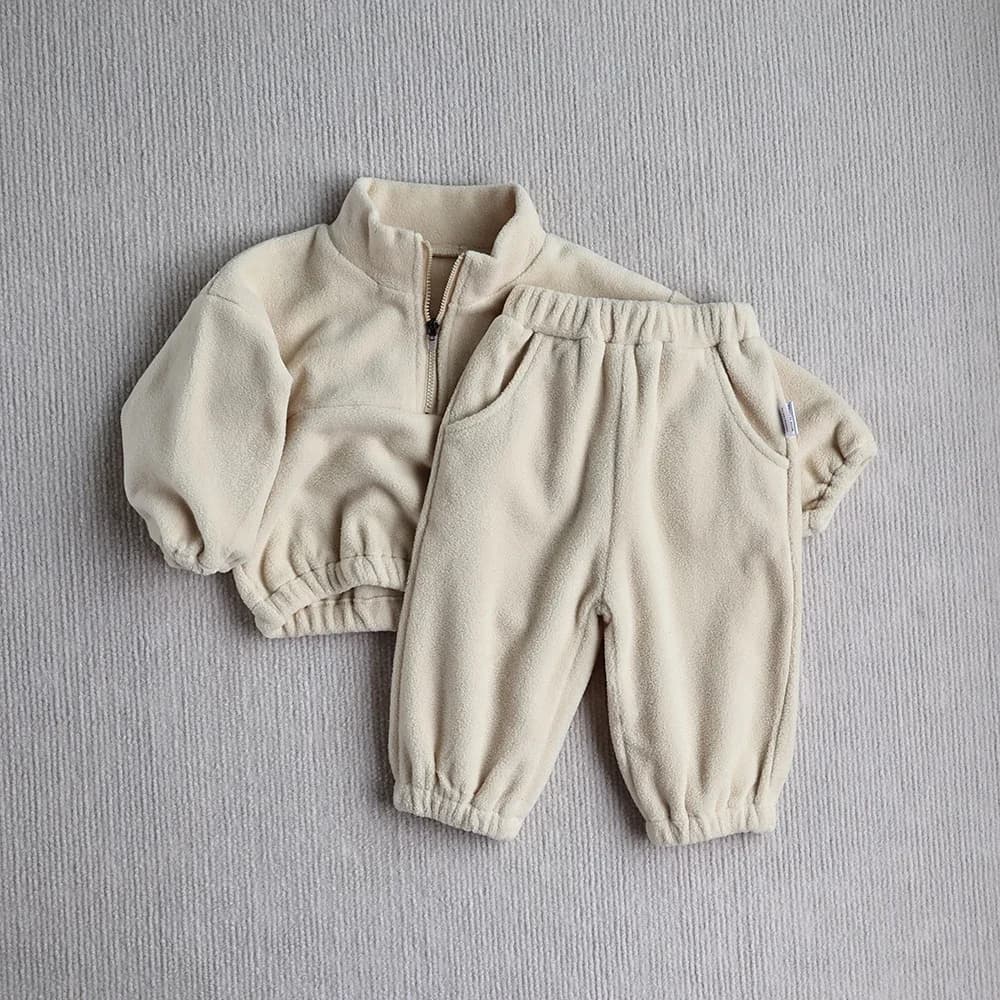 MILANCEL Winter Baby Sports Suit 0-3T Girls Cute Solid Color Fleece Hoodies Suit Toddler Boys Loose Outwear 2PCS
