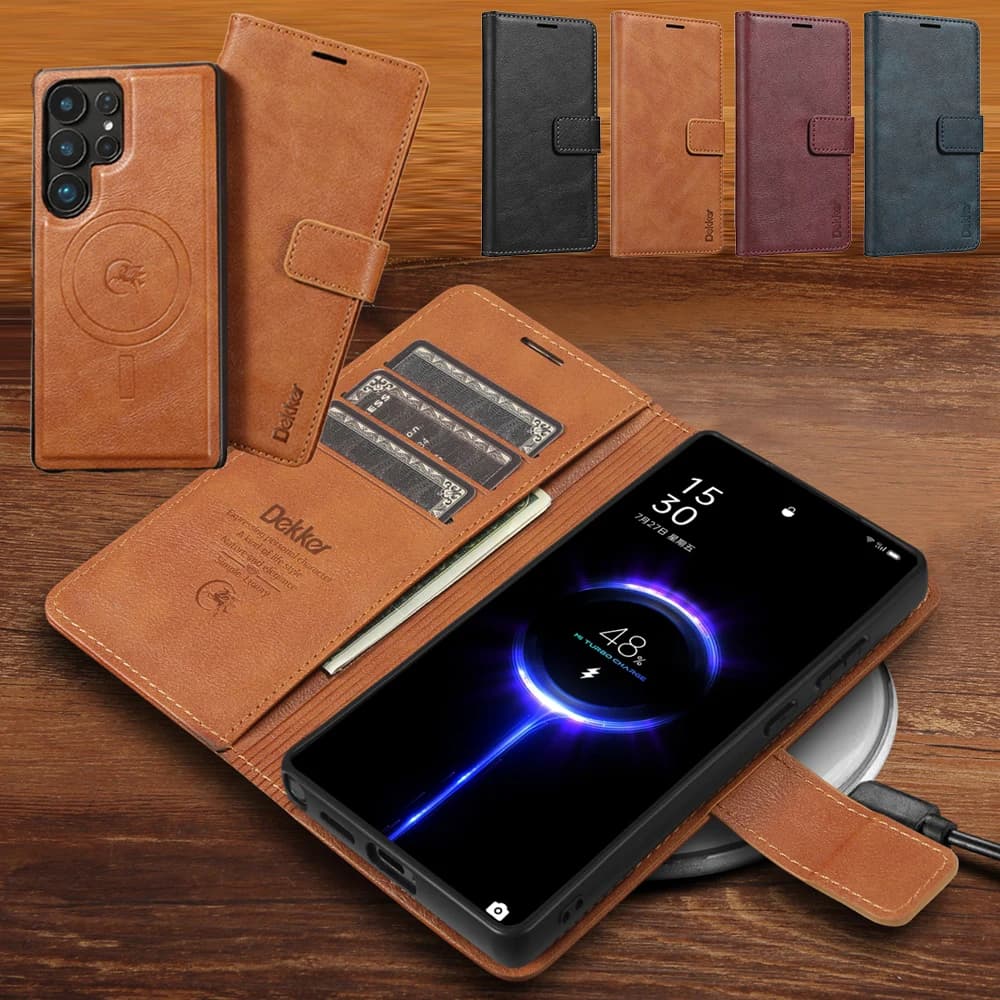 Custodia in pelle magnetica 2 in 1 per Samsung Galaxy S25 Ultra S24 Plus S23 + S25Ultra S25U Custodia per telefono con slot per schede di ricarica wireless