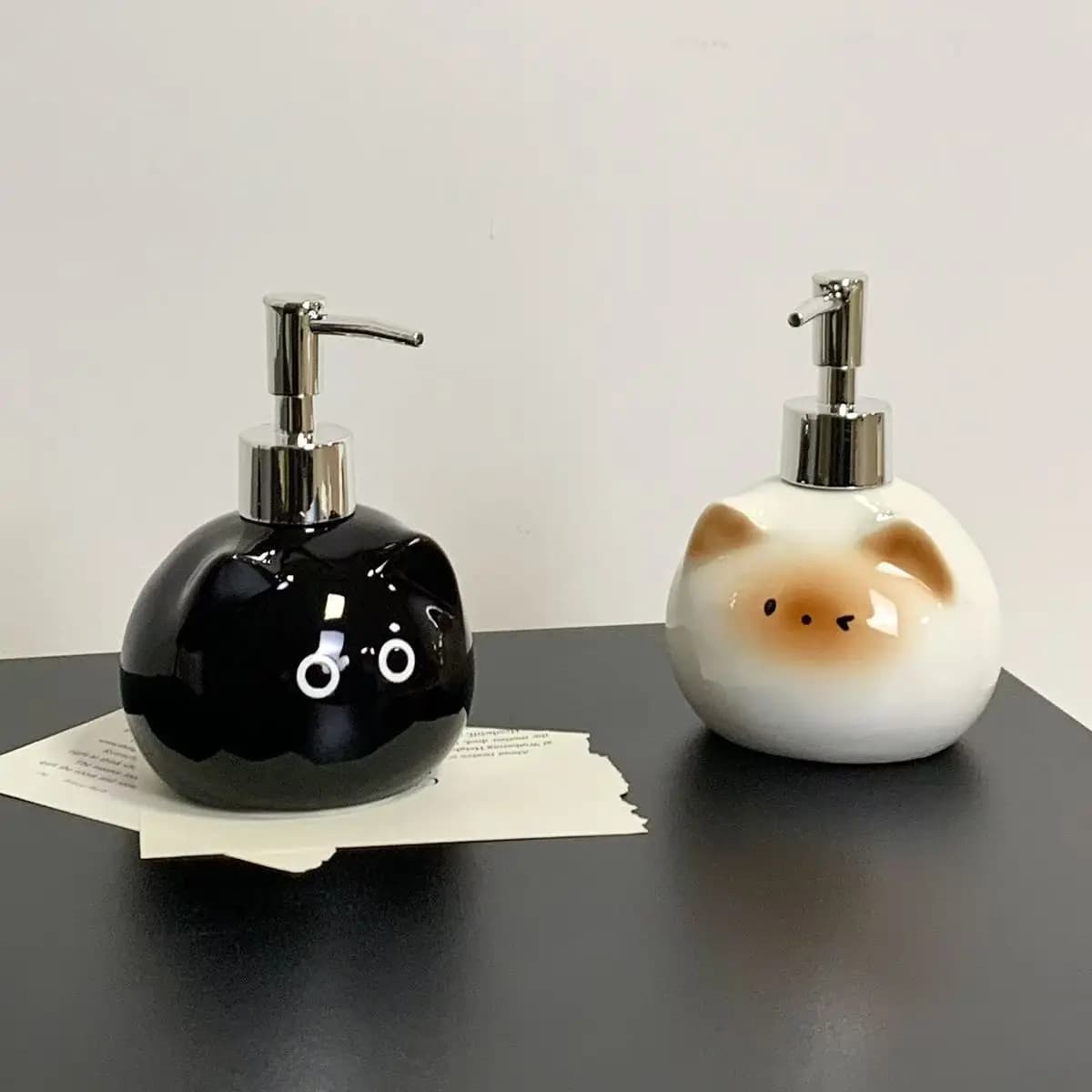 Ceramic Siamese Cat Hand Sanitizer Press Bottle Toilet Shampoo Shower Gel Packaging Bottle Dispenser for Liquid Soap