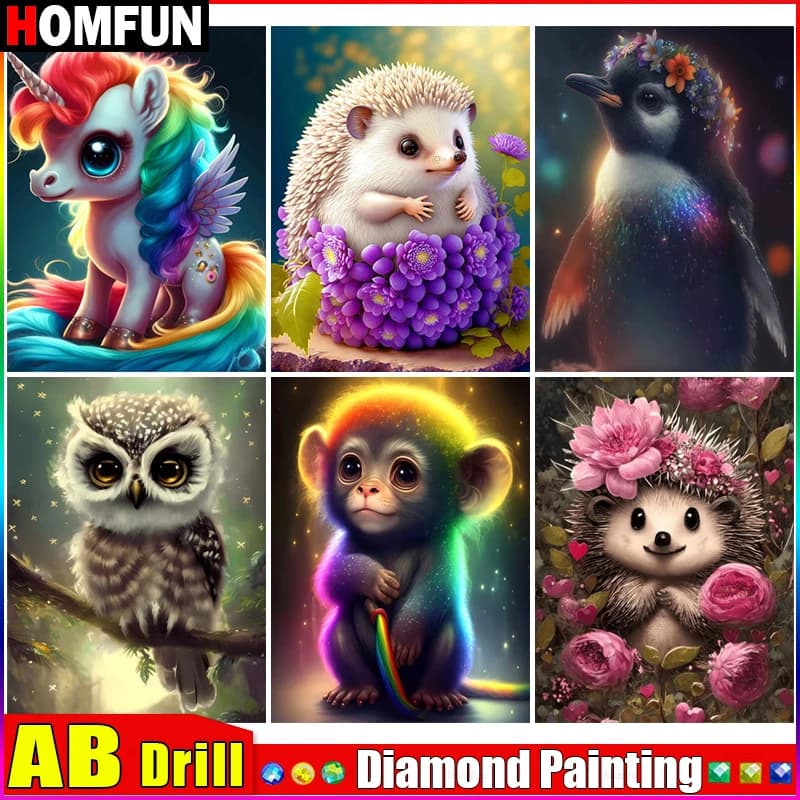 HOMFUN AB Fai da te Pittura diamante 5d "Animale Riccio Scimmia" Punto croce Quadrato Diamante rotondo Ricamo Lavoro manuale Strass Art