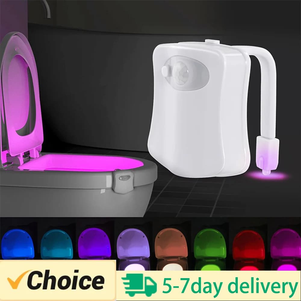 Luce con sensore di movimento Luce notturna a LED senza fili RGB 8 colori Lampada WC Bagno Luce d'atmosfera Sensore colorato Luci notturne a LED
