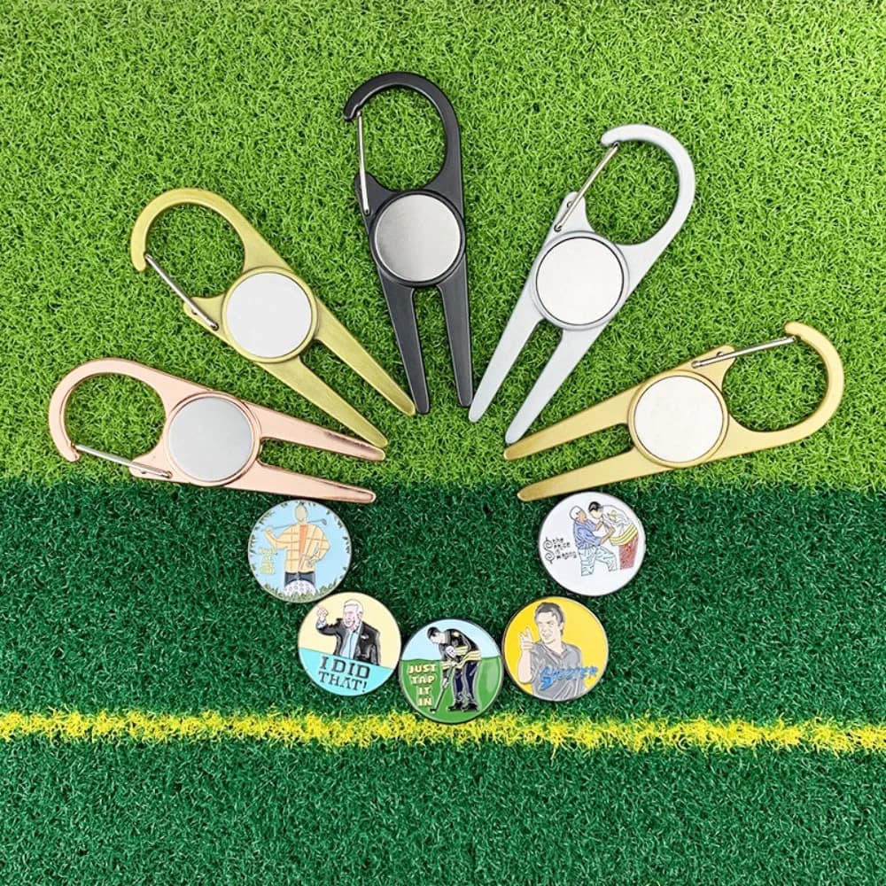 Forchetta da Golf Portatile Verde con Fibbia in Lega di Zinco, Marcatore Magnetico per Palline, Forchetta per Palline da Golf, Confezione Regalo, Ausili per l'Allenamento del Golf