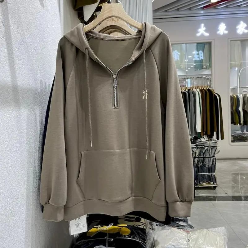 Felpe oversize donna Fashion Design ricamo felpa con cappuccio stile coreano con cappuccio mezza cerniera cappotti Casual Pullover allentato Top autunno