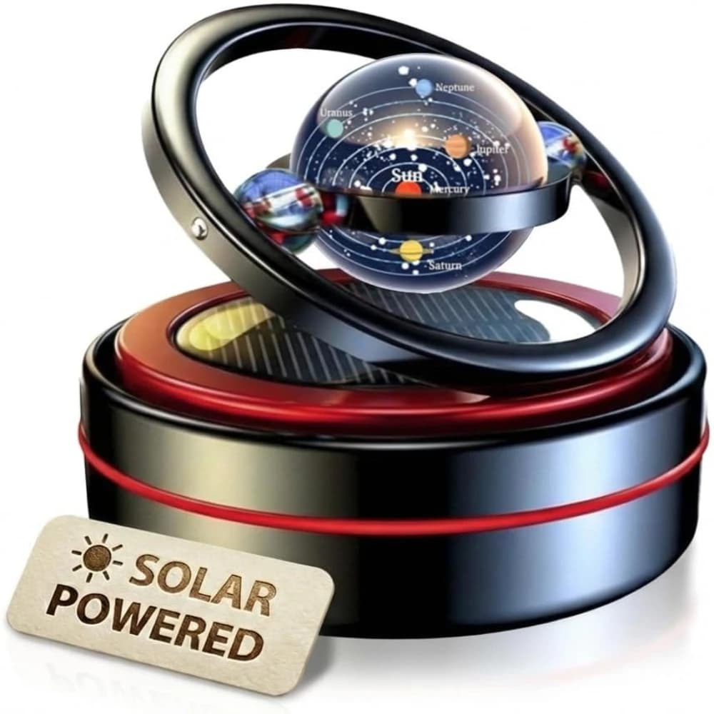 1-Pack Solar-Powered Rotating Black Dashboard Air Freshener, Space Theme, Stylish, Ideal for Spring Gifting & Car Decor