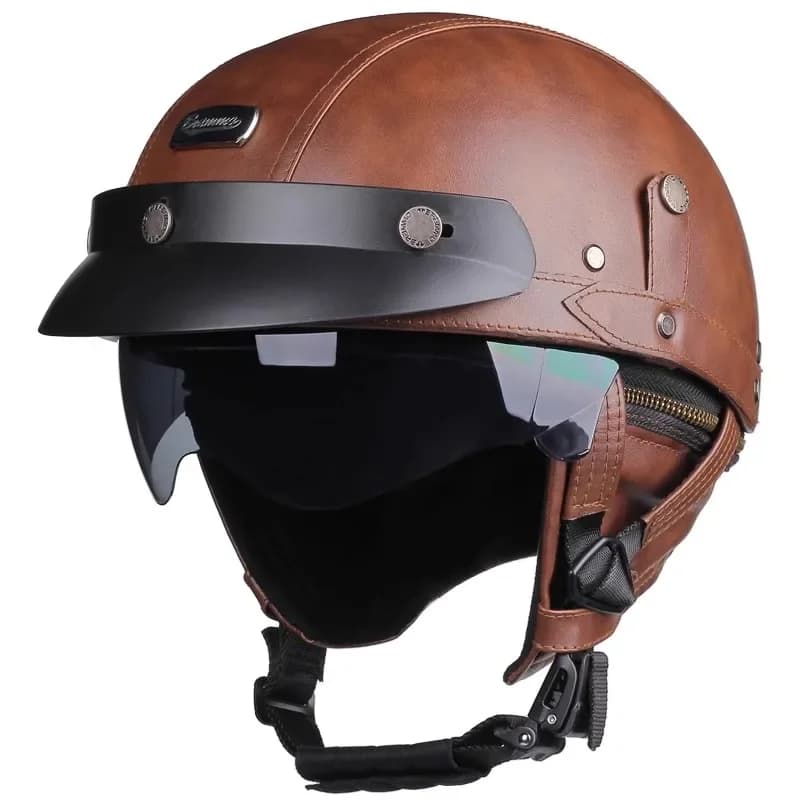 Casco da moto vintage a mezza faccia approvato Caschi da moto Uomo Donna Casco estivo per scooter unisex Nero Marrone