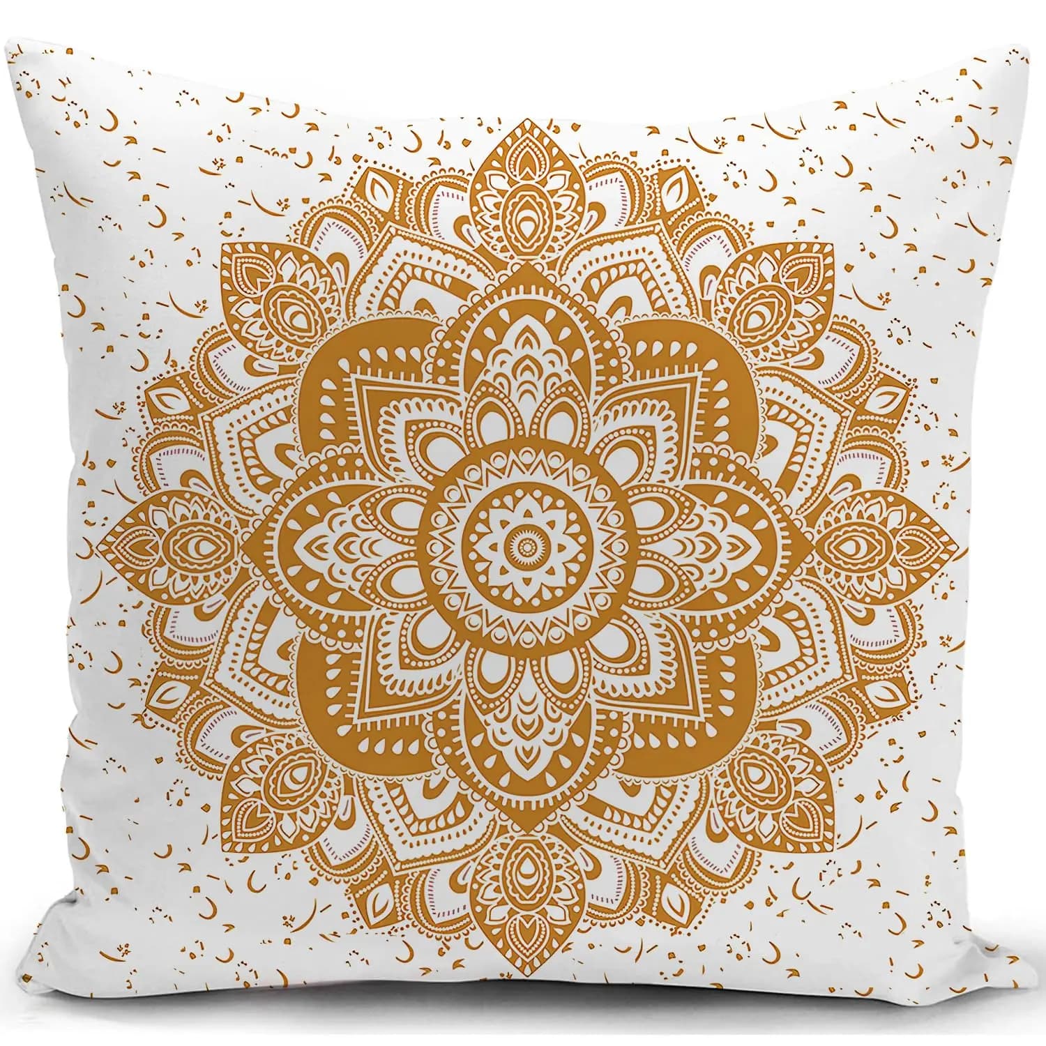 Gold Mandala Pillow Cover Boho Indian Floral Print Yoga Meditation Cushion Case for Sofa Bed Couch Bohemian Home Decor Gifts