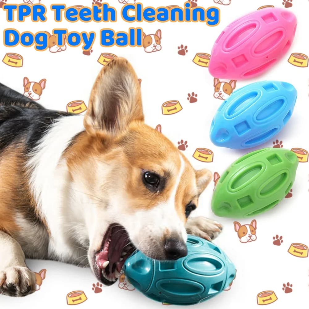 Palla giocattolo per cani Squeaky Rugby Pulizia dei denti Giocattolo per digrignare i denti dell'animale domestico Palla da addestramento in gomma per morso di cane interattivo all'aperto Forniture per animali domestici