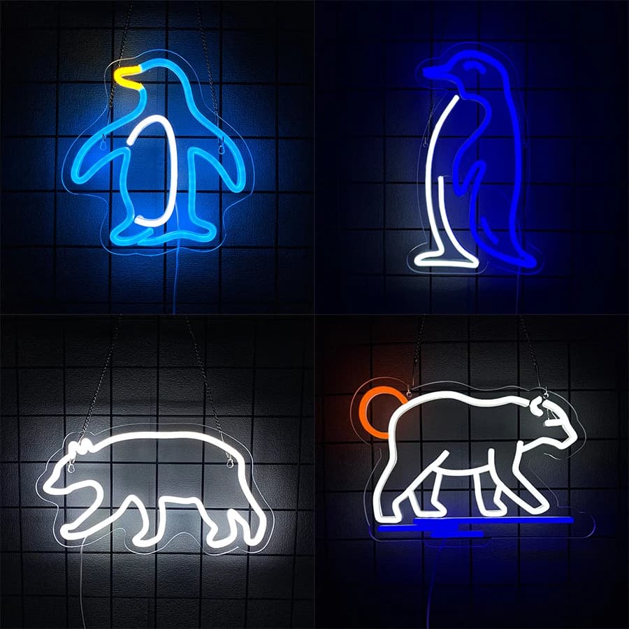 Insegne al neon a LED con pinguini e orsi polari, icone animali interessanti, adatte per camera da letto, sala giochi, bar, man cave, decorazioni per acquari.