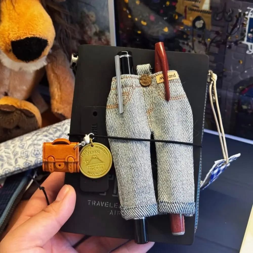 Pocket Pen Organizer Denim Pen Holder Jean Pants Denim Notebook Pen Holder Clip Elastic Strap Vintage Style Planner Clip