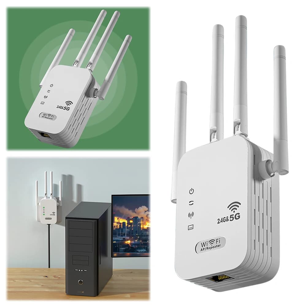 1200Mbps Wireless WiFi Repeater with WAN/LAN Port Dual-Band 2.4GHz/5GHz WiFi Extender 4 Antennas Wi-Fi Signal Booster for Home