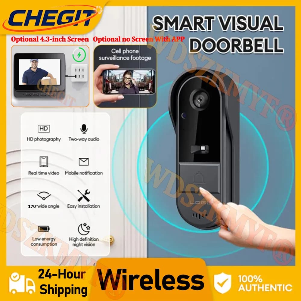 Campanello senza fili con telecamera Videocitofono 1080P Campanello impermeabile Schermo IPS da 4,3 pollici Campanello per porta di sicurezza domestica Visione notturna IR