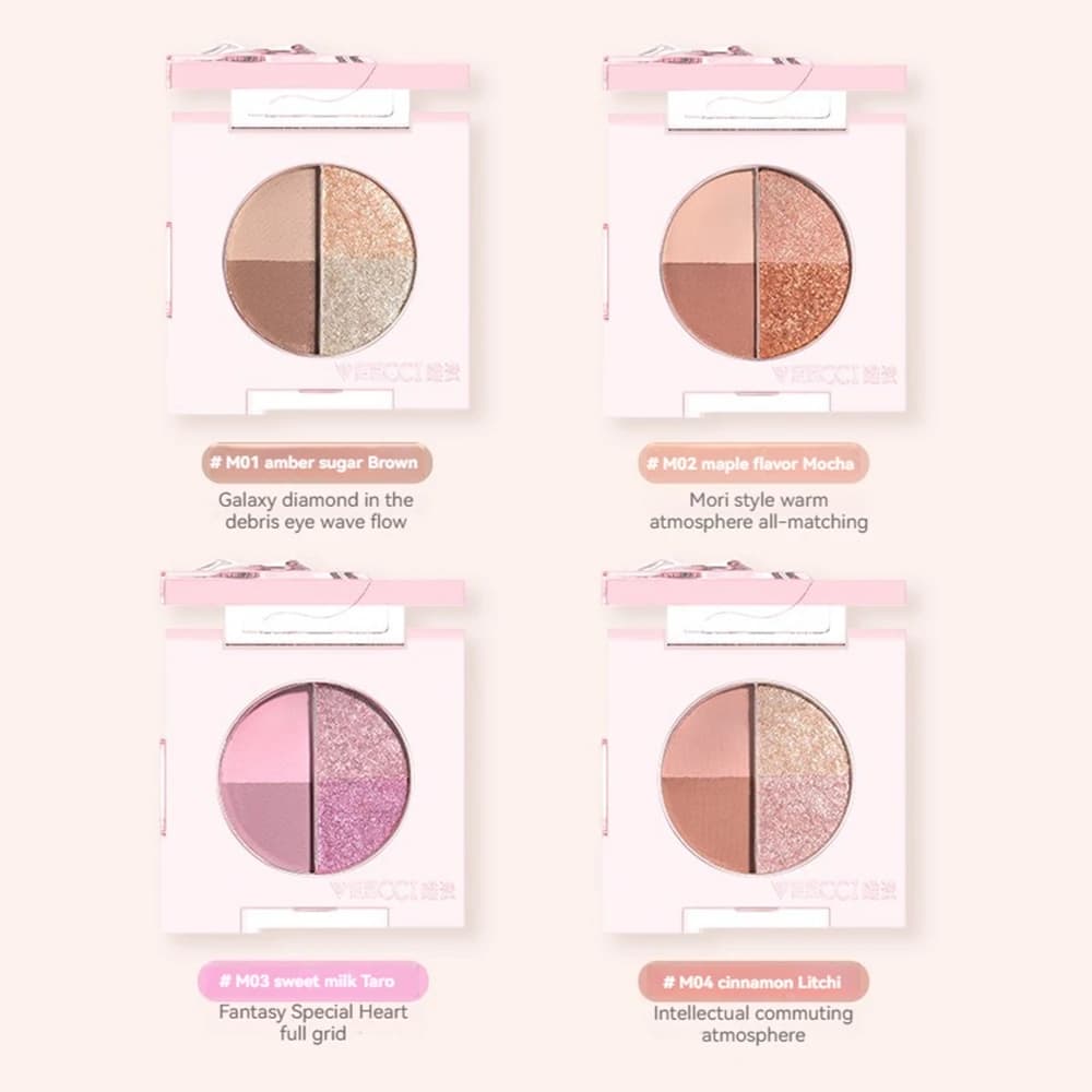 Diamond glitter shadow 4 IN 1 glossy brown white perlescent with flash shade palette Cosmetics for makeup long lasting eyes