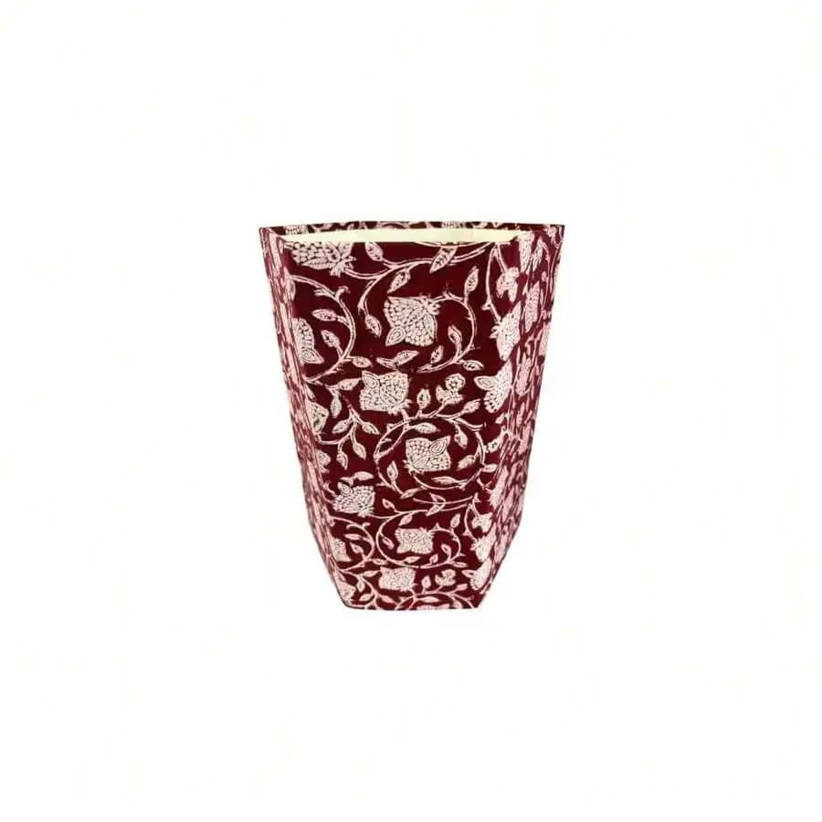 Block Printed Floral Waste Basket For Living Room Bedroom Bathroom Eco Friendly