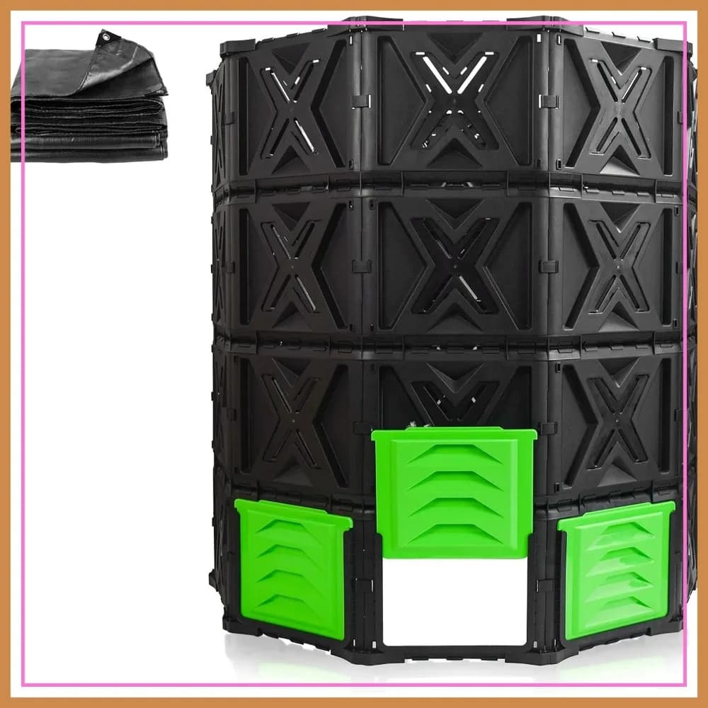 Compostiera Grande da Esterno - 720L/190 Galloni - Facile Montaggio - Senza Viti - Robusta e Durevole - Porta Verde
