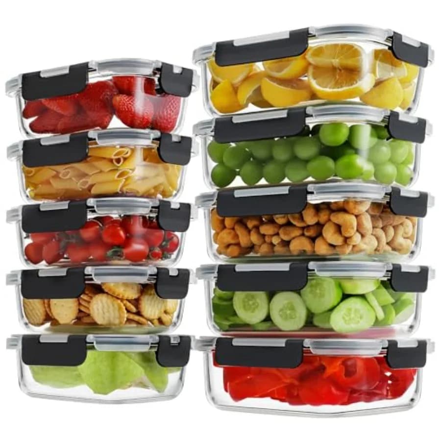 Set di Contenitori in Vetro Borosilicato per Preparazione Pasti con Coperchi Ermetici, Set di Contenitori per Alimenti in Vetro, Lunch Box Ermetico