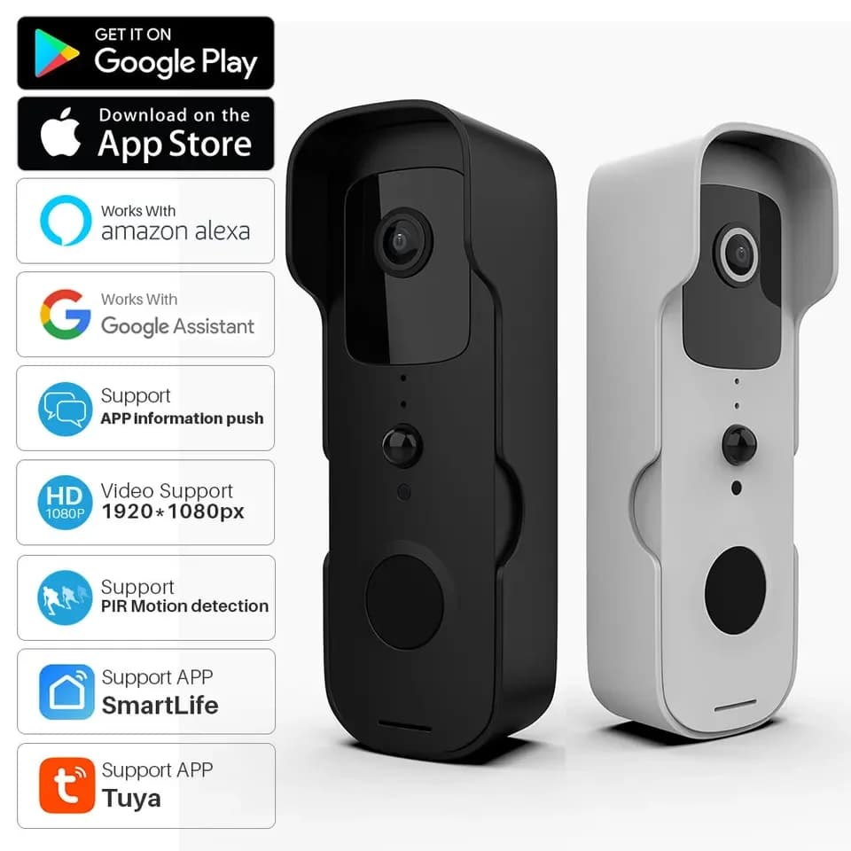 Smart WiFi 1080P Video Doorbell with LED Backlight LCD IP Camera Two-Way Audio Works with Alexa Echo Show Google Home