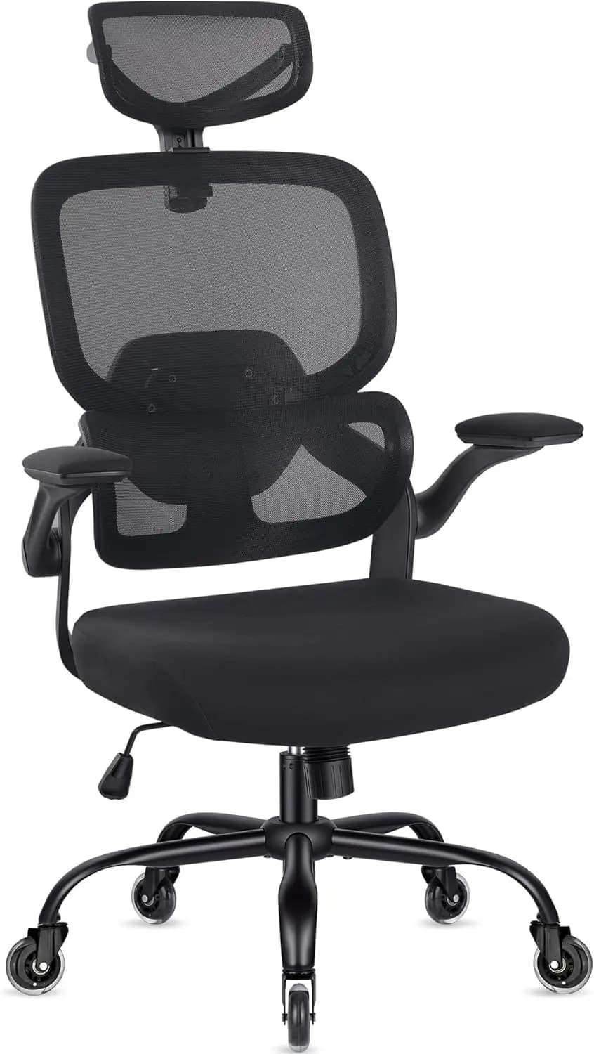 Sedia da Ufficio Ergonomica con Braccioli Ribaltabili, Supporto Lombare Regolabile, Schienale in Rete Traspirante per Lunghe Ore di Lavoro